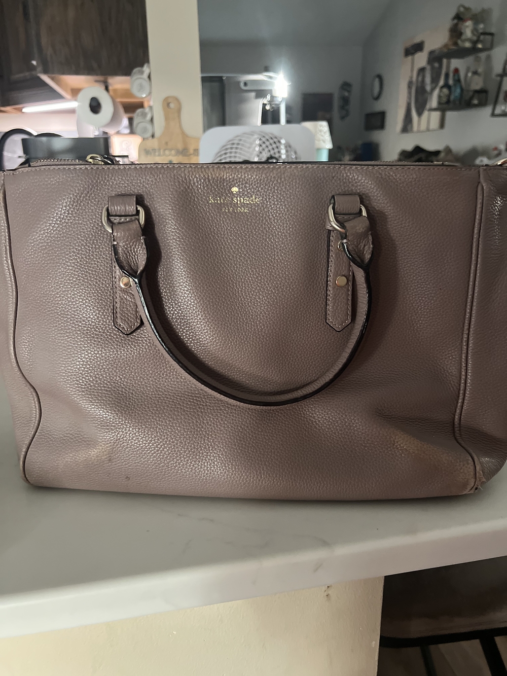 Kate Spade Taupe Leather Satchel Handbag With Crossbody Strap